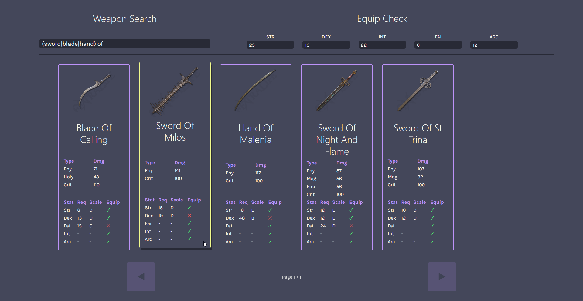 Simple Weapon Search Website Screenshot